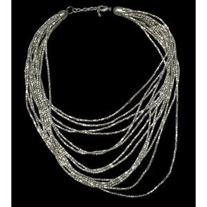Silver Beaded Multilayer Statement Necklace